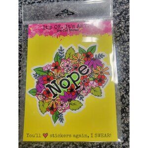Colorful Die-Cut Sticker With Floral Design & "Nope" Text